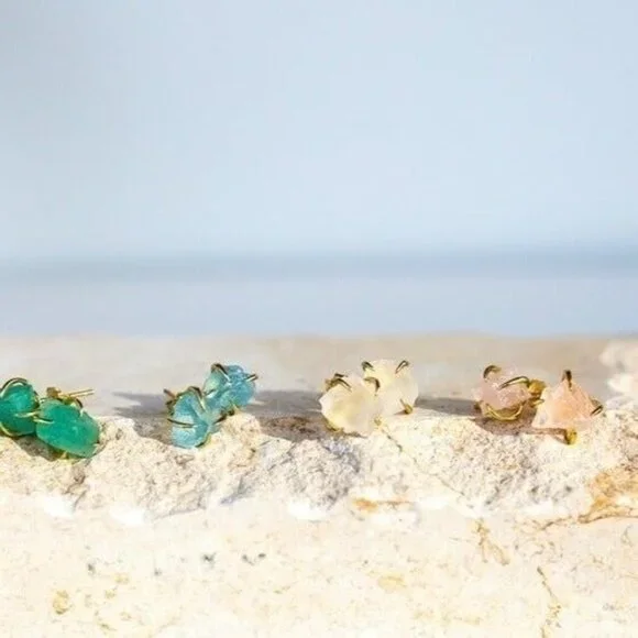 Pink Rose Quartz Earrings Pink Studs Pretty Gemstone Stud Earrings for Her - Picture 9 of 10